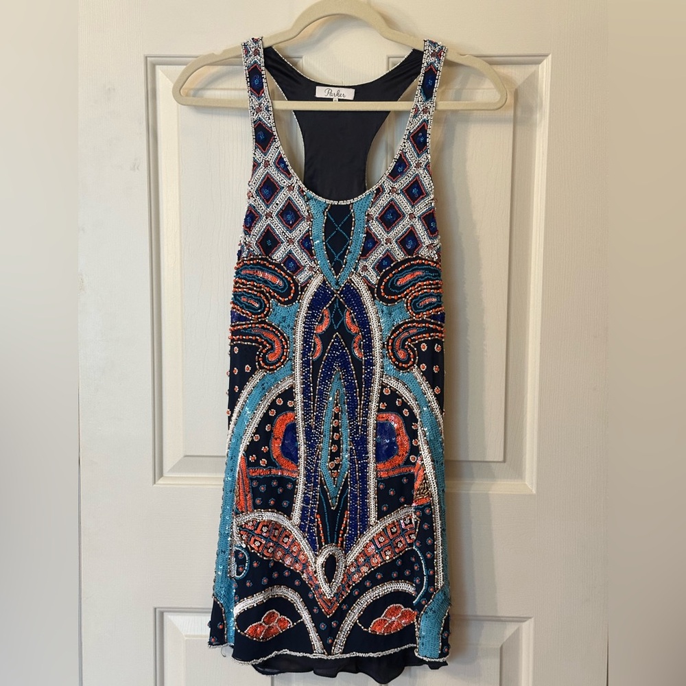 Parker Fully Beaded Racerback Mini Dress NWOT - Picture 3 of 5